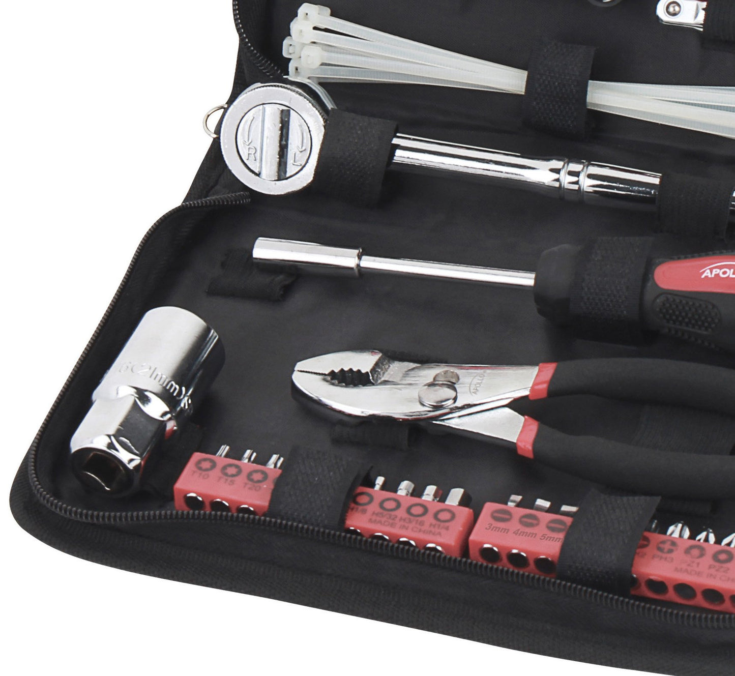 Apollo Tools 56 Piece Compact SAE Auto Tool Set in Zippered Case, Small Mechanic Tool Set for Car Emergency, Motorcycle Repair on the Road, Great for Travel Tool Needs - Red - DT9774
