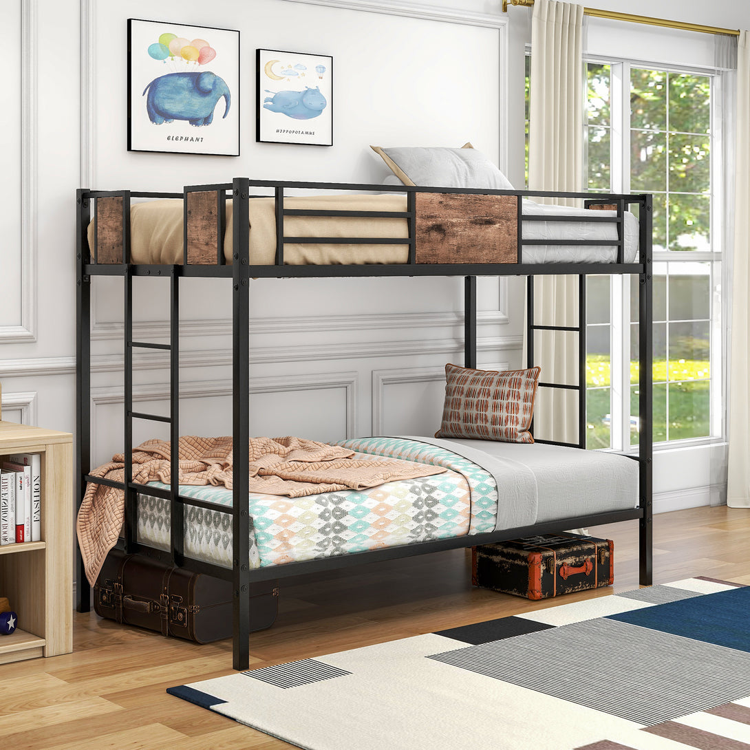 Twin Sized Bunk Bed Bedframe with Ladder and Full-Length Guard Rail_1