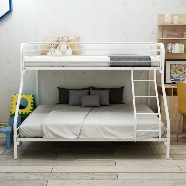 Heavy Duty Twin Sized Easy Assembly Full Metal Bunk Bed with Rail- White_0