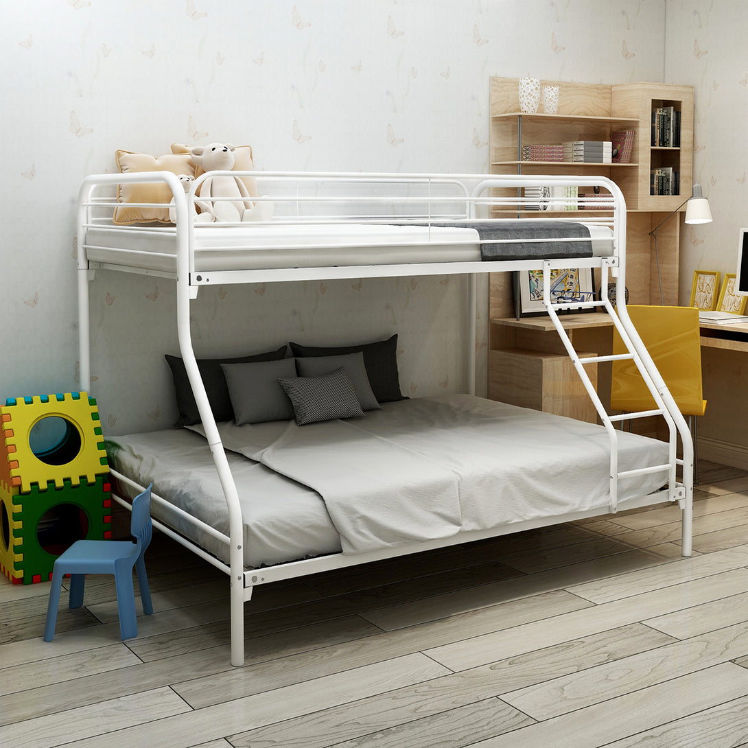 Heavy Duty Twin Sized Easy Assembly Full Metal Bunk Bed with Rail- White_1