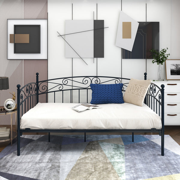 Twin Sized Multifunctional Metal Daybed Bedframe and Sofa with Headboard_0