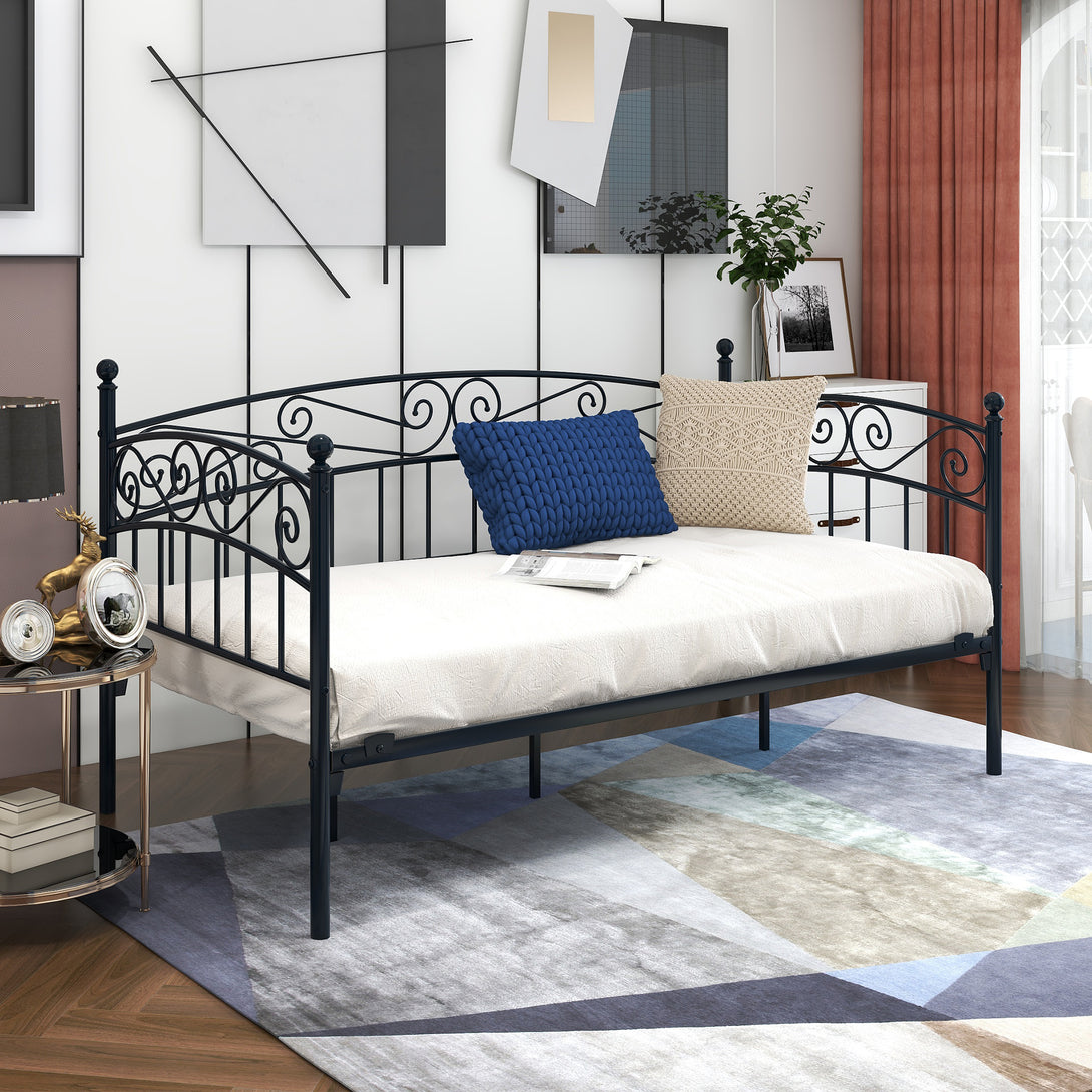 Twin Sized Multifunctional Metal Daybed Bedframe and Sofa with Headboard_1