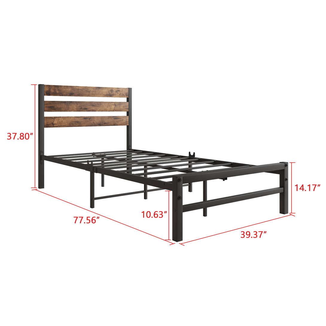 Twin-Sized Platform Bedframe with Slats and Rustic Wooden Head Board_6