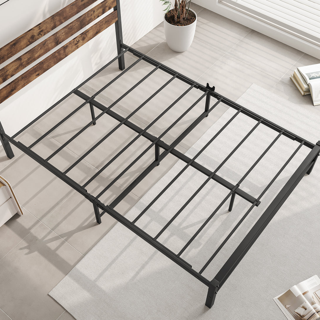 Full-Sized Platform Bedframe with Slats and Rustic Wooden Head Board_4