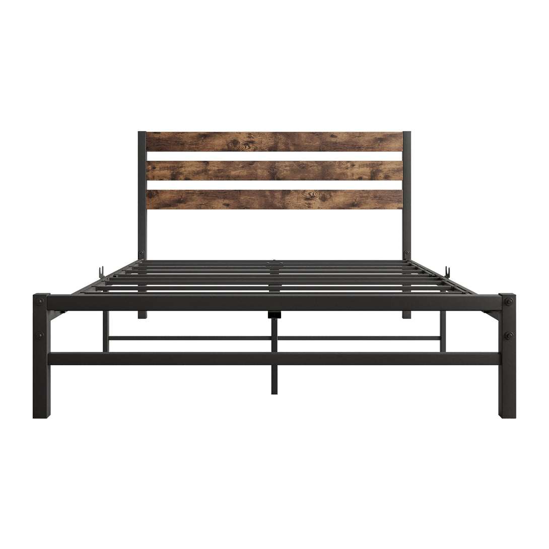 Full-Sized Platform Bedframe with Slats and Rustic Wooden Head Board_6