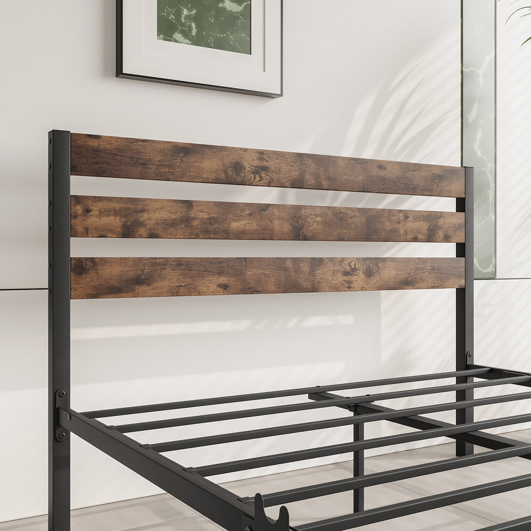 Full-Sized Platform Bedframe with Slats and Rustic Wooden Head Board_3