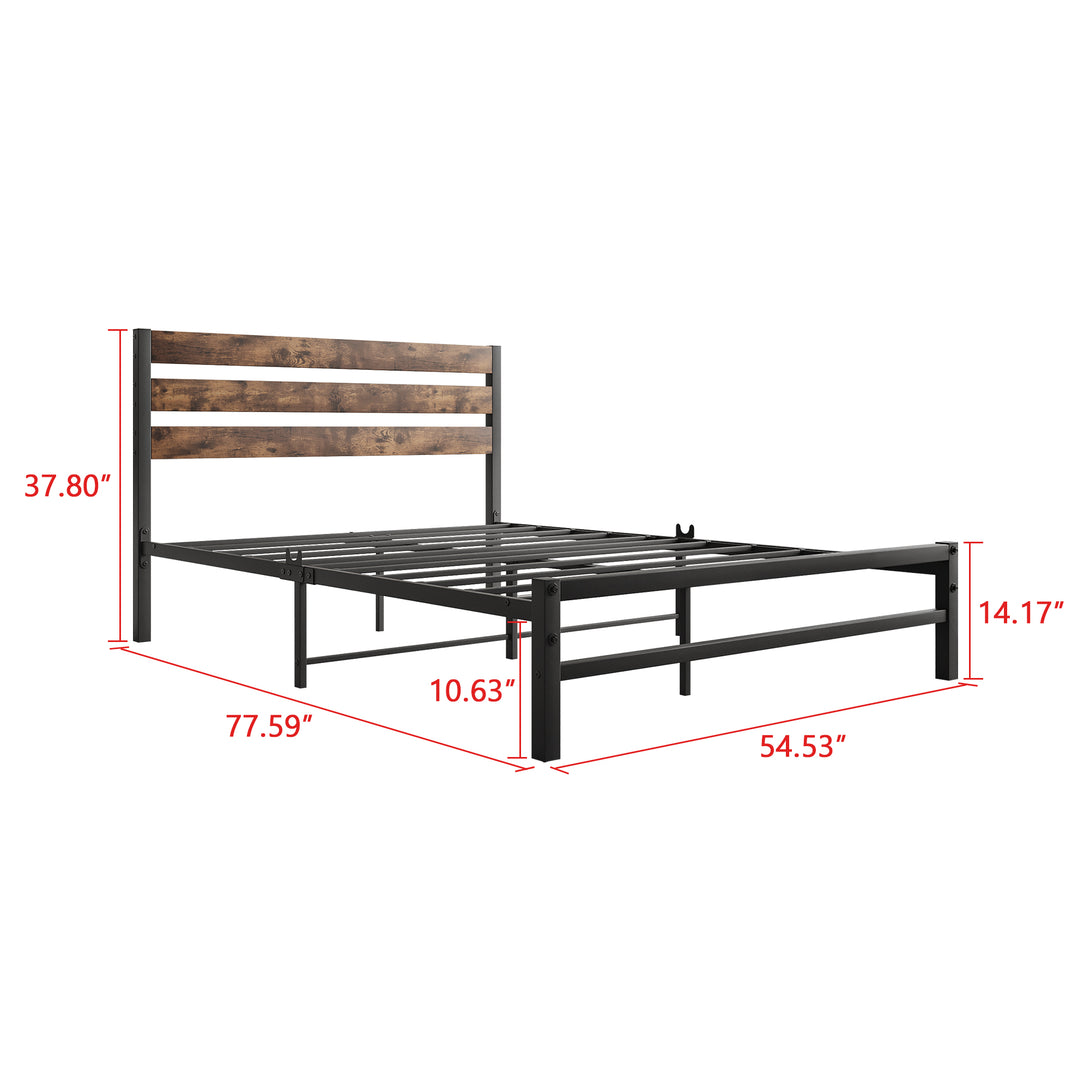 Full-Sized Platform Bedframe with Slats and Rustic Wooden Head Board_7