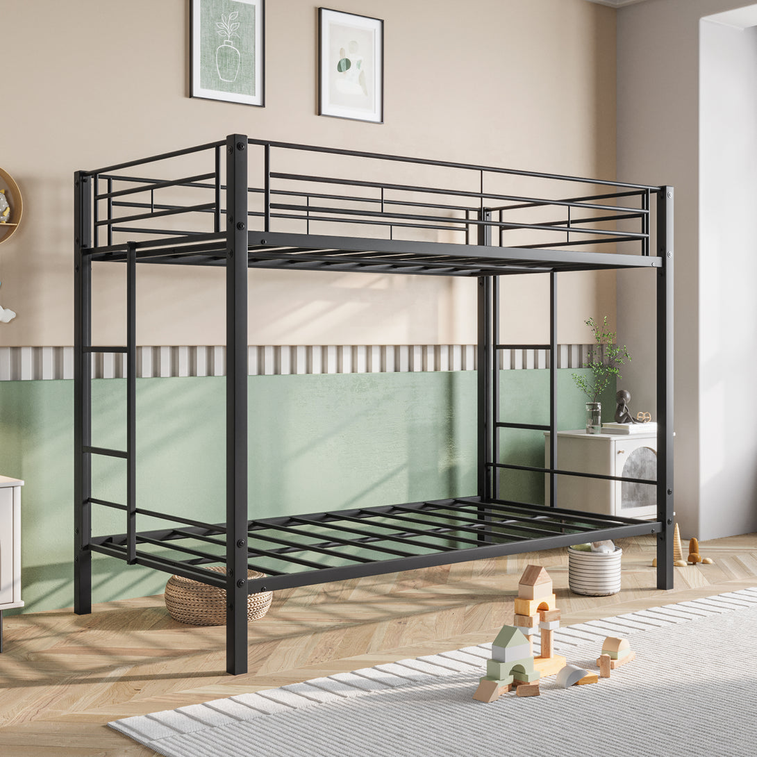 Heavy Duty Easy Assembly Twin Sized Full Metal Bunk Bedframe with Ladder_5