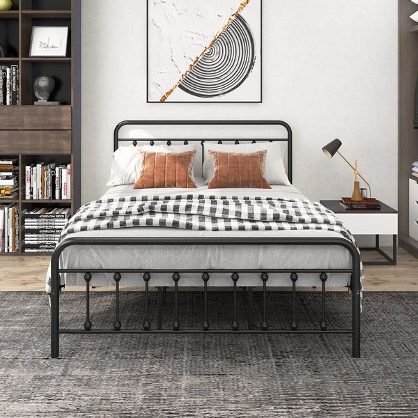 Queen-Sized Premium Steel Platform Bedframe with Rustic Vintage Head Board_0