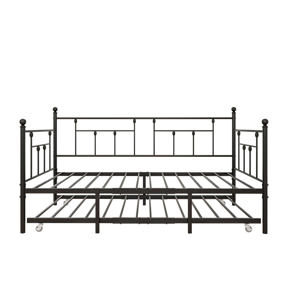 Twin-Sized Full Metal Pull-Out Daybed Bedframe with Trundle No Box Spring_14