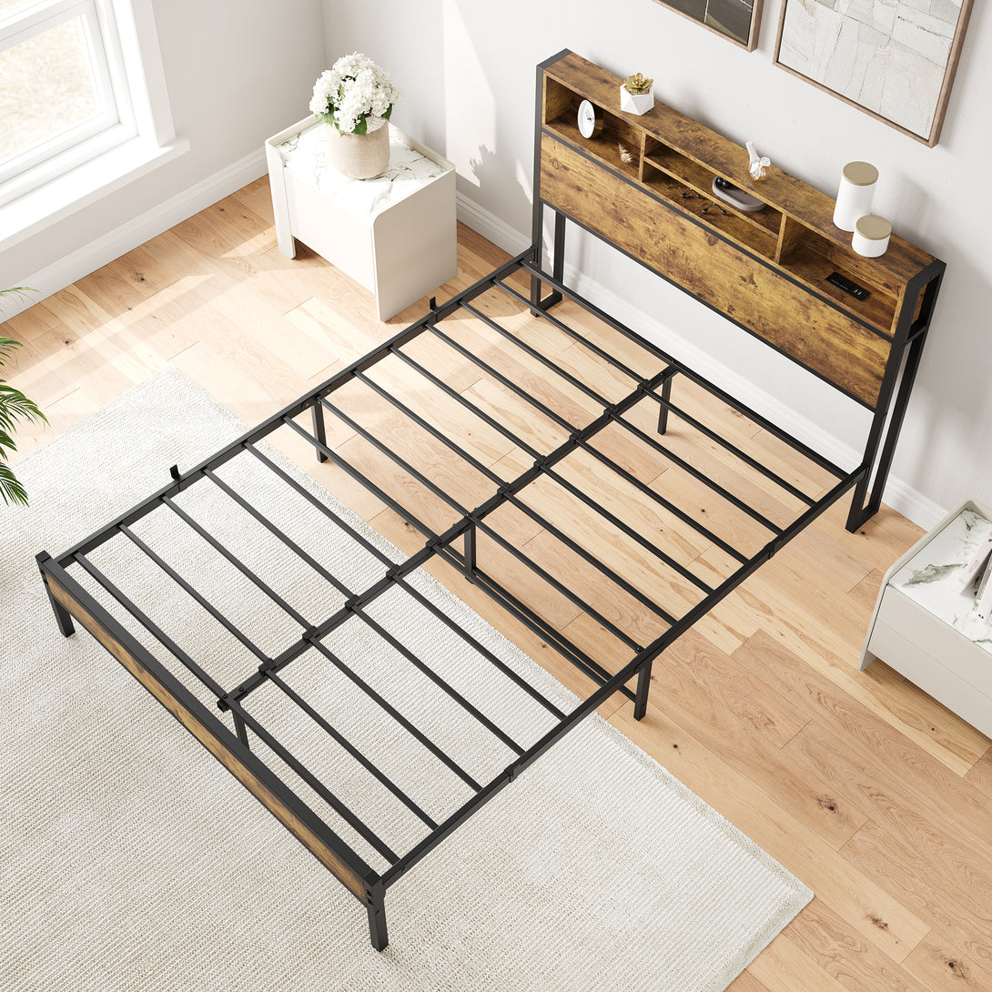 Full-Sized Quick Assembly Heavy Duty Platform Bedframe with Charging Station_5