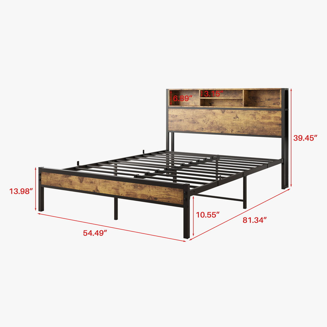 Full-Sized Quick Assembly Heavy Duty Platform Bedframe with Charging Station_6