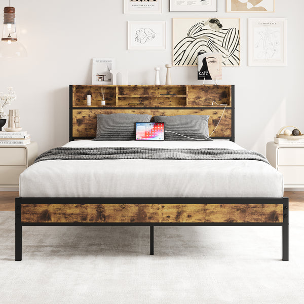 Queen-Sized Quick Assembly Bedframe with Charging Station and Storage_0