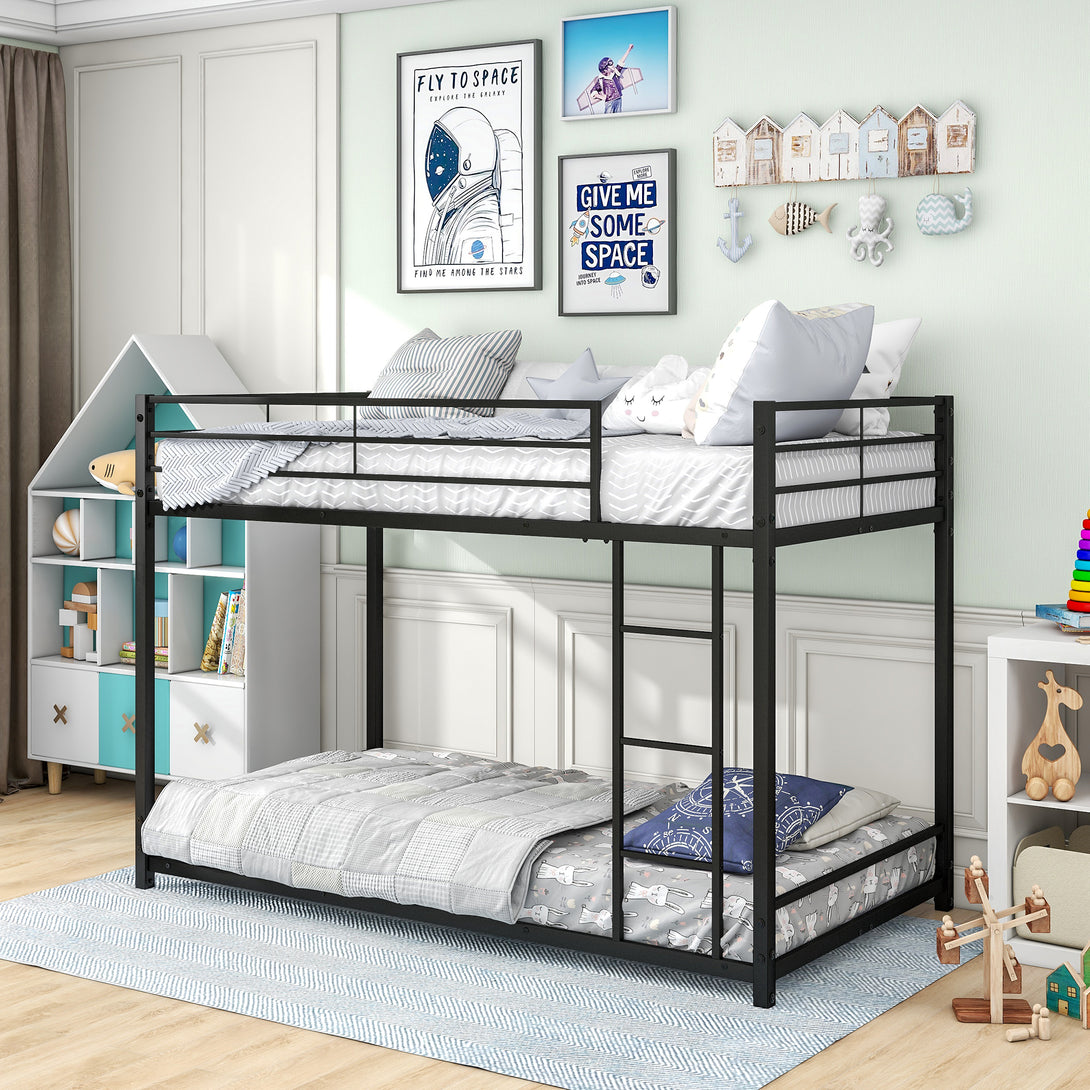 Easy Assembly Twin Sized Full Metal Bunk Bedframe with Ladder and Safety Rail_1