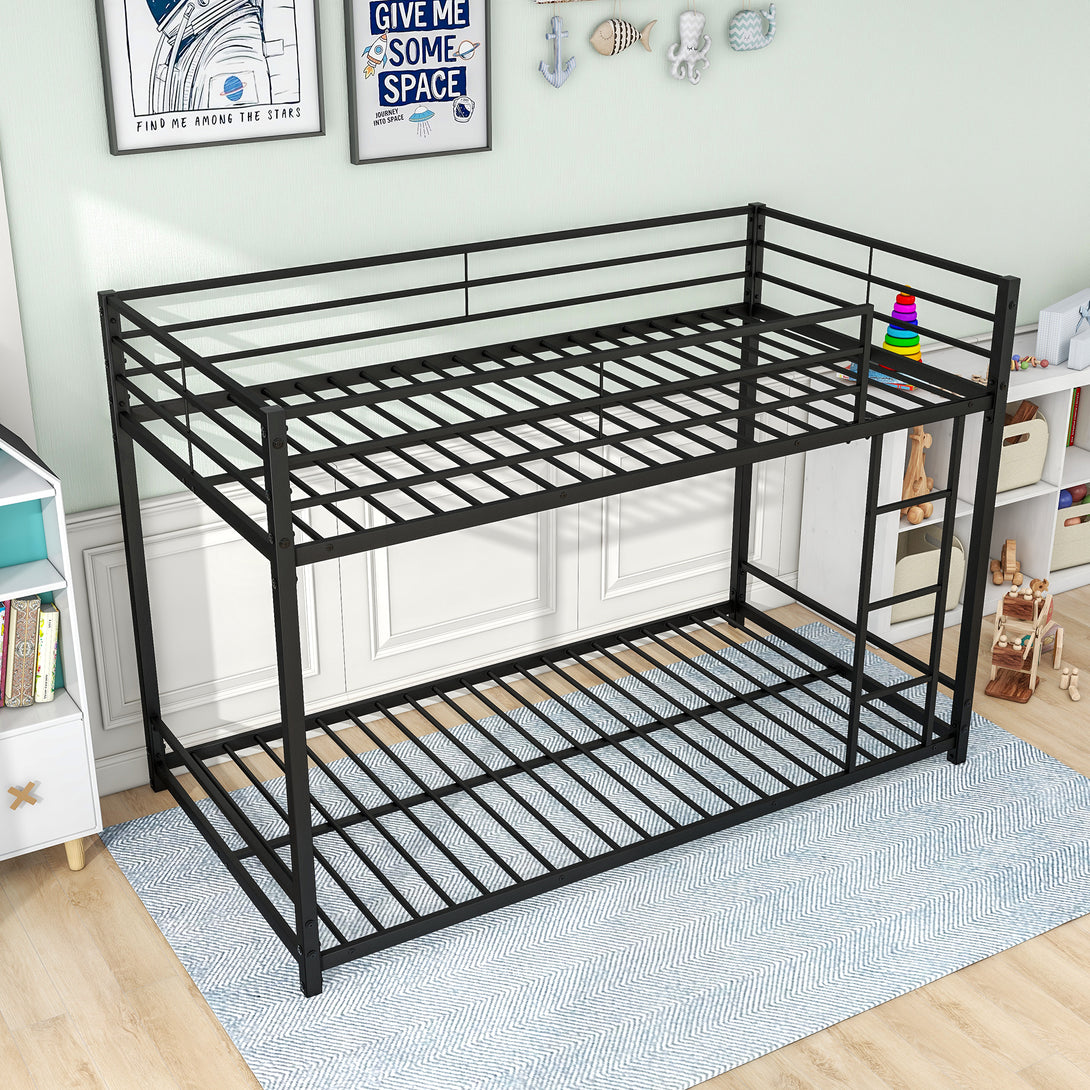 Easy Assembly Twin Sized Full Metal Bunk Bedframe with Ladder and Safety Rail_3