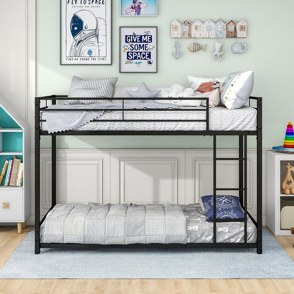 Easy Assembly Twin Sized Full Metal Bunk Bedframe with Ladder and Safety Rail_0