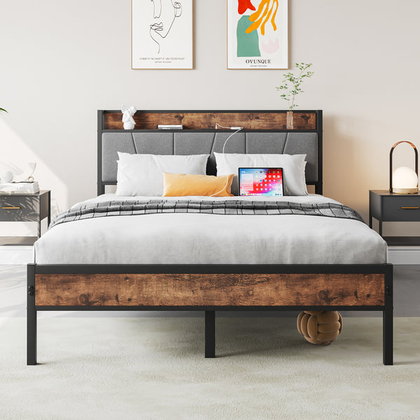 Full-Sized Easy Assembly Full Metal Vintage Platform Bed Frame- Black_0