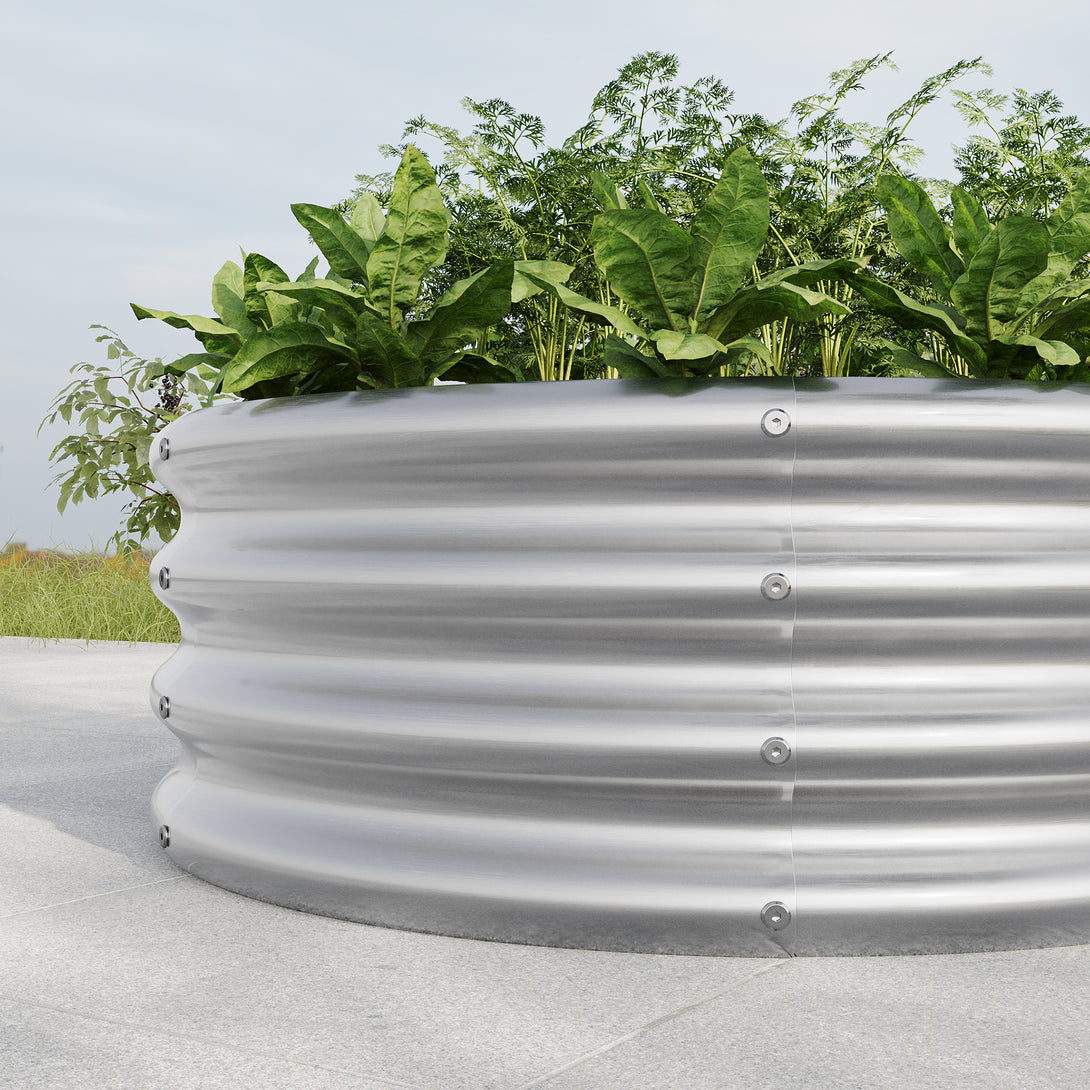 50 Gallons Tall and Round Raised Planter Outdoor Garden Herbs and Vegetable Bed- Silver_3