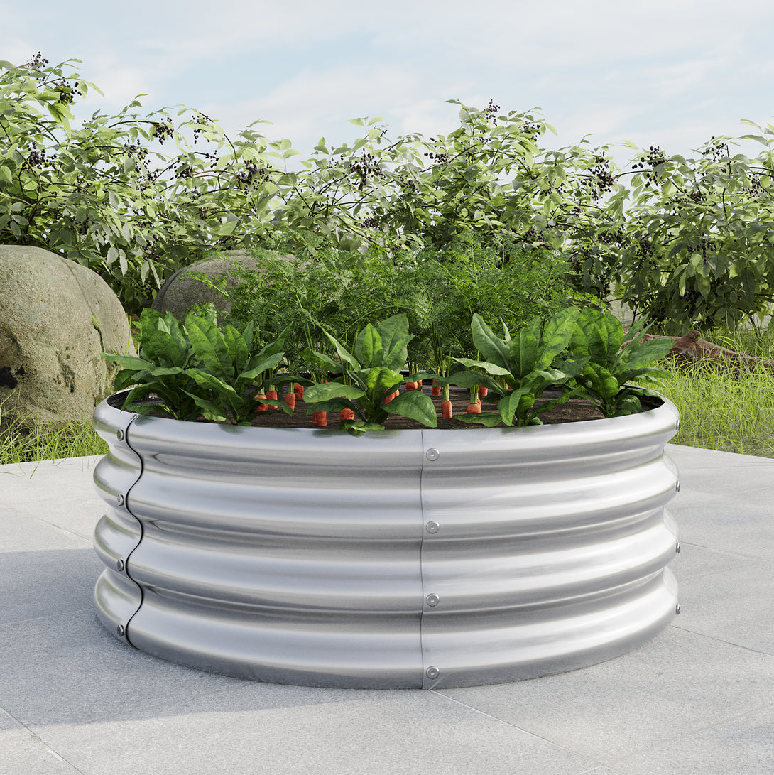 50 Gallons Tall and Round Raised Planter Outdoor Garden Herbs and Vegetable Bed- Silver_0