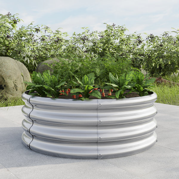 50 Gallons Tall and Round Raised Planter Outdoor Garden Herbs and Vegetable Bed- Silver_0