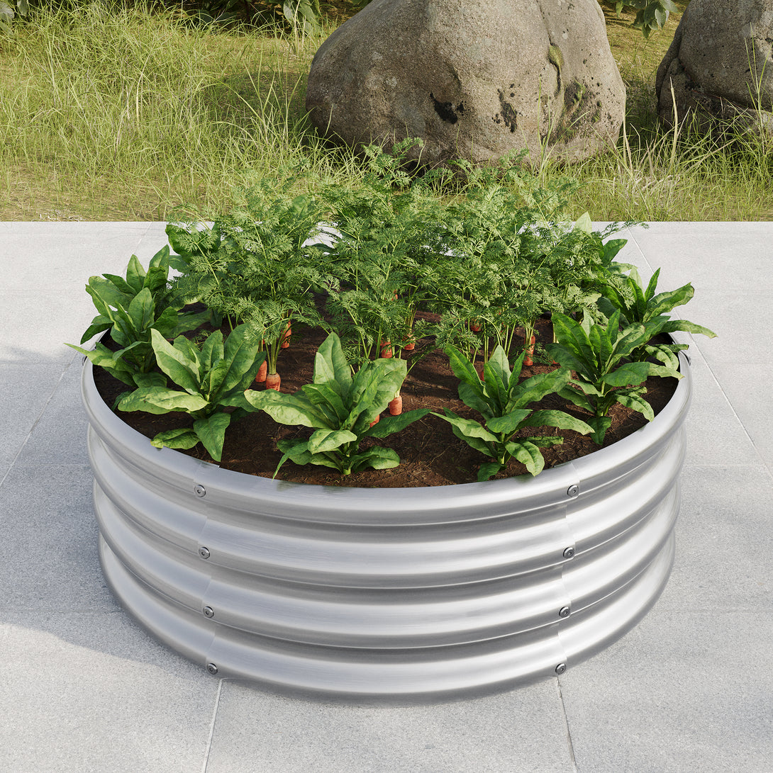 50 Gallons Tall and Round Raised Planter Outdoor Garden Herbs and Vegetable Bed- Silver_1