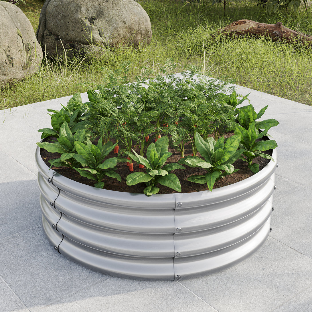 50 Gallons Tall and Round Raised Planter Outdoor Garden Herbs and Vegetable Bed- Silver_2