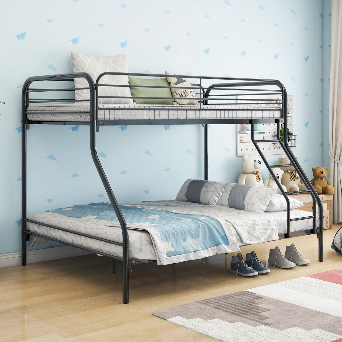 Heavy Duty Full Metal Easy Assembly Bunk Bed Frame with Guardrail and Stairs_3