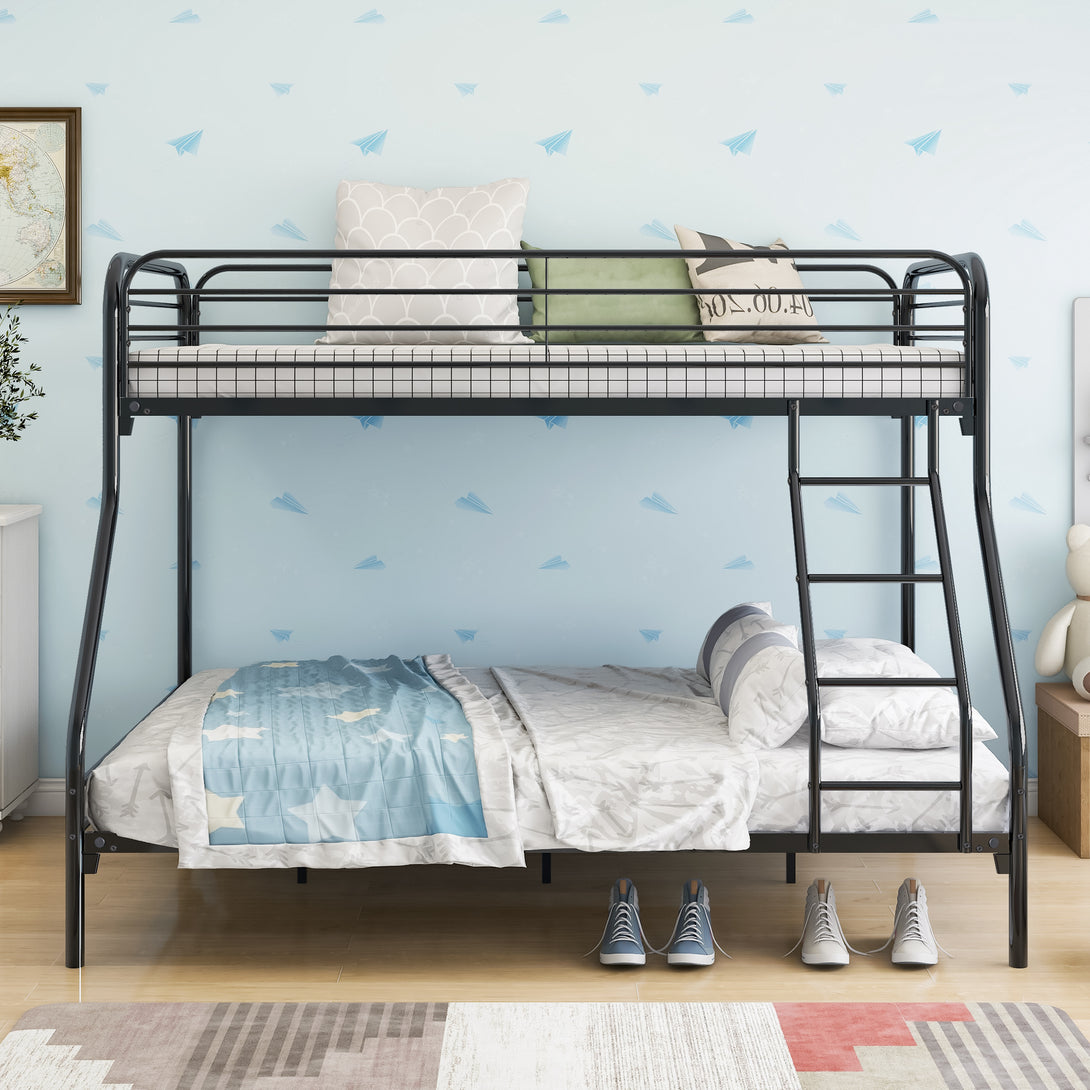 Heavy Duty Full Metal Easy Assembly Bunk Bed Frame with Guardrail and Stairs_2