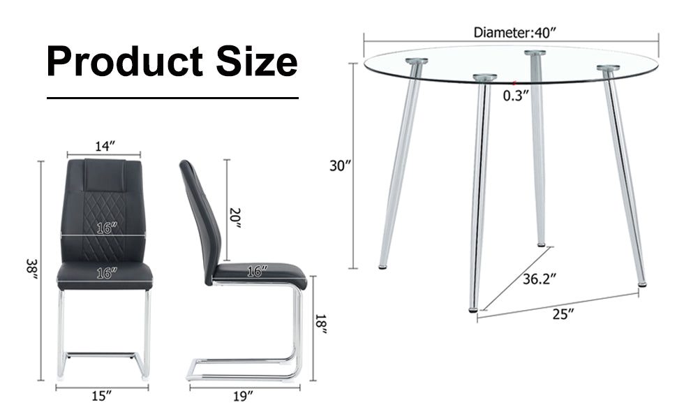 Tempered Glass Transparent Round Dining Table and Black Metal Chair Set- 4 Seater_22