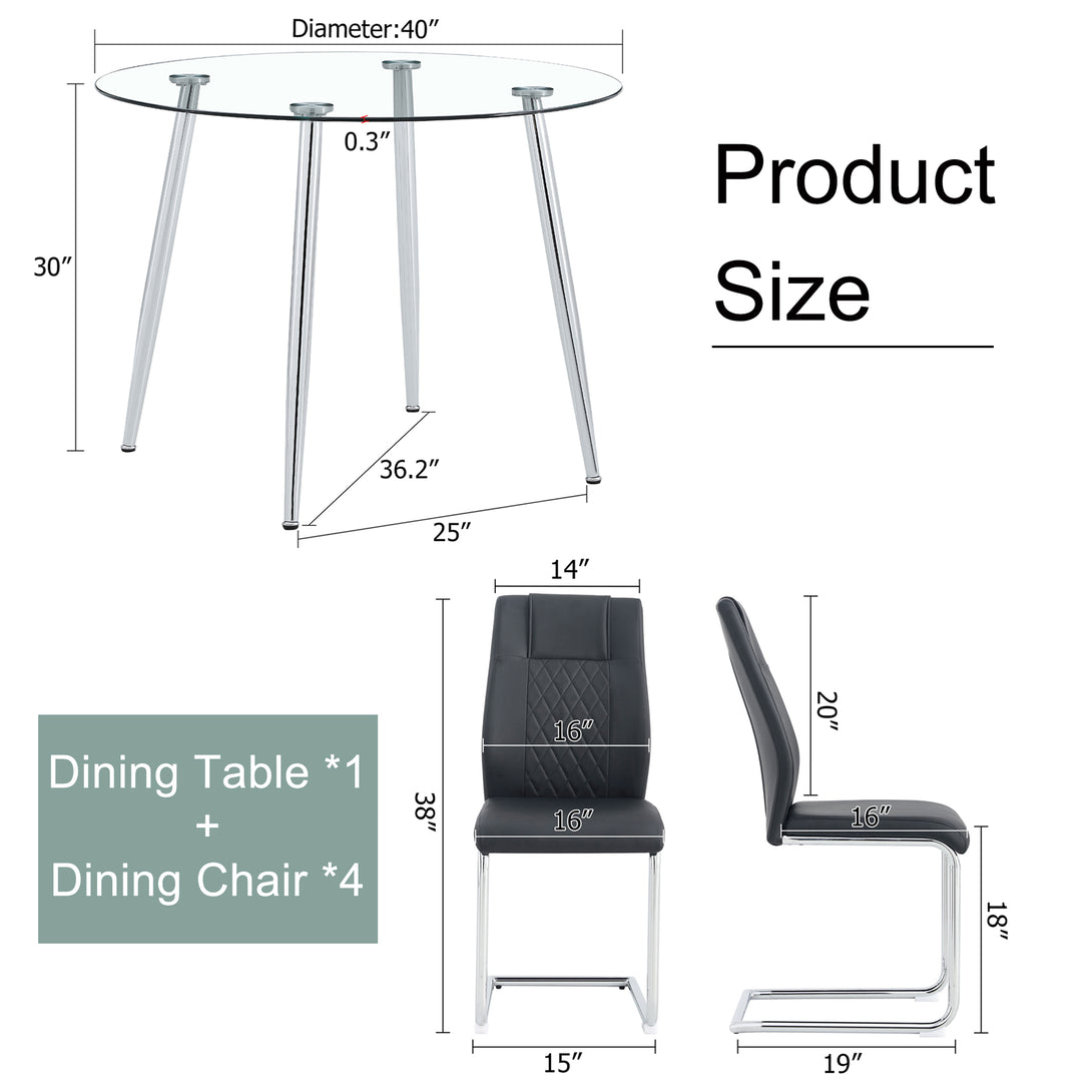 Tempered Glass Transparent Round Dining Table and Black Metal Chair Set- 4 Seater_5