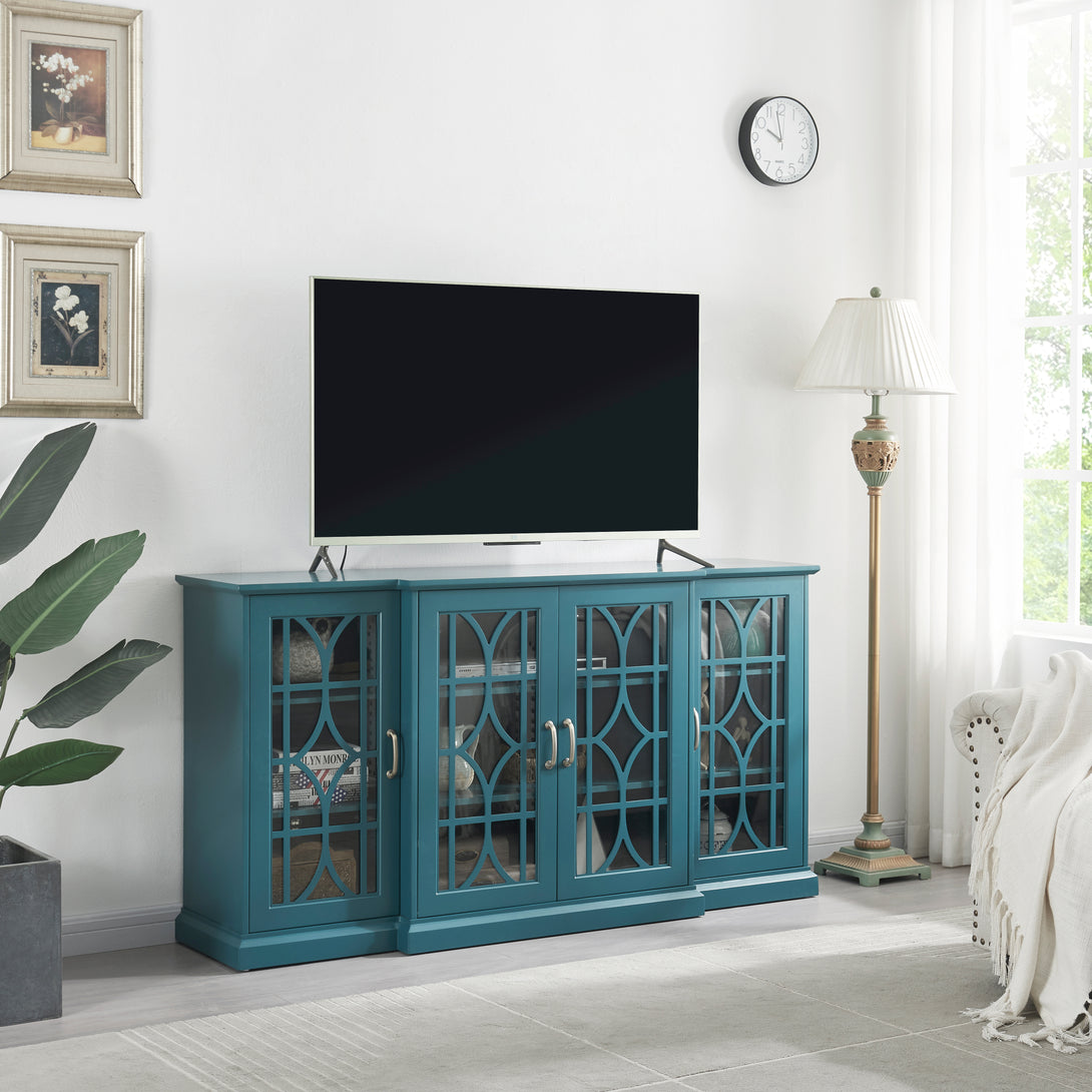 63" TV Stand Storage Buffet Cabinet Sideboard in Teal Blue_1