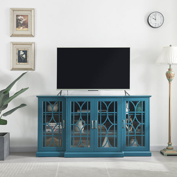 63" TV Stand Storage Buffet Cabinet Sideboard in Teal Blue_0