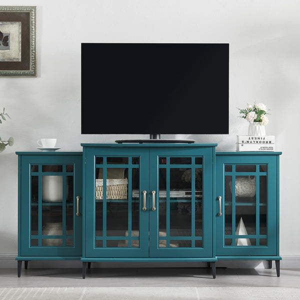 62" TV Stand Buffet Sideboard Cabinet - Teal Blue_0