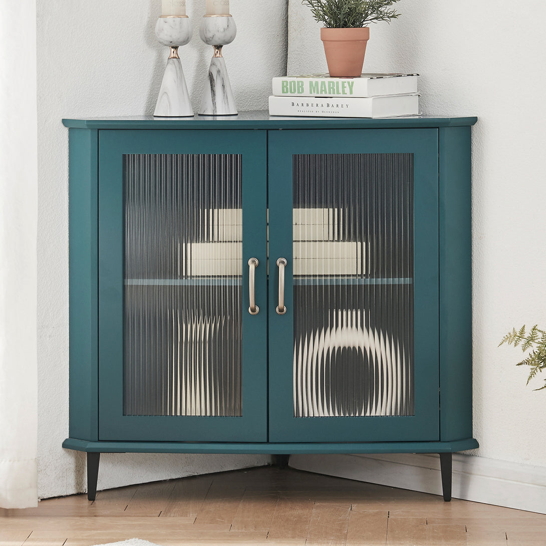 Free-Standing Storage Shelf Organizer Corner Night Stand,Corner Cabinet-Teal Blue_0