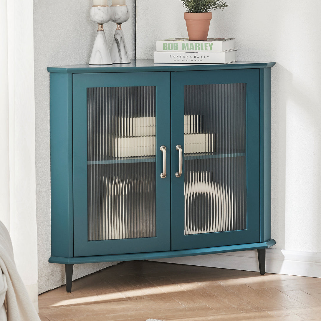 Free-Standing Storage Shelf Organizer Corner Night Stand,Corner Cabinet-Teal Blue_1