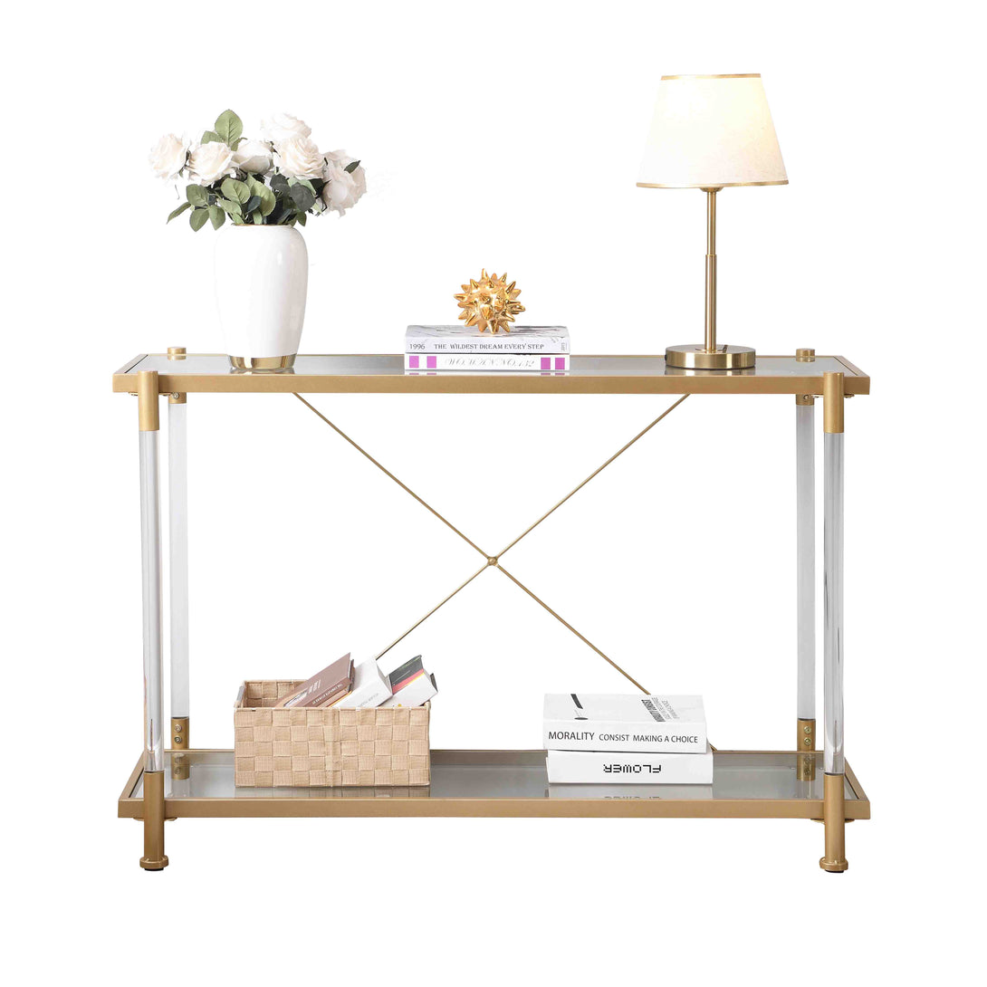 43.31'' Acrylic Golden Glass Sofa Table Console Table for Living Roome& Bedroom_5