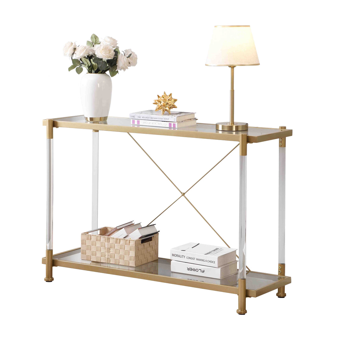 43.31'' Acrylic Golden Glass Sofa Table Console Table for Living Roome& Bedroom_6