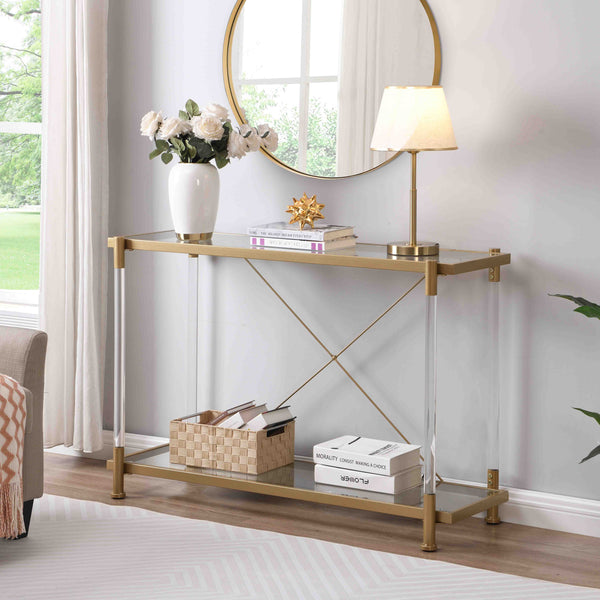 43.31'' Acrylic Golden Glass Sofa Table Console Table for Living Roome& Bedroom_0