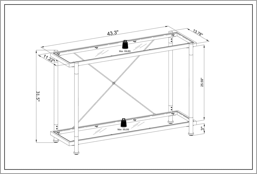 43.31'' Acrylic Golden Glass Sofa Table Console Table for Living Roome& Bedroom_9