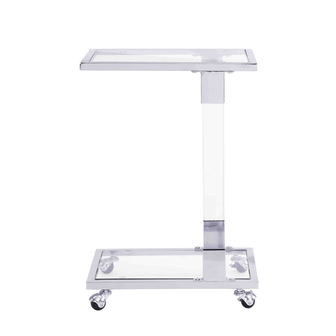 Top C Shape Square Acrylic Table Chrome Glass Side with Metal Base_5