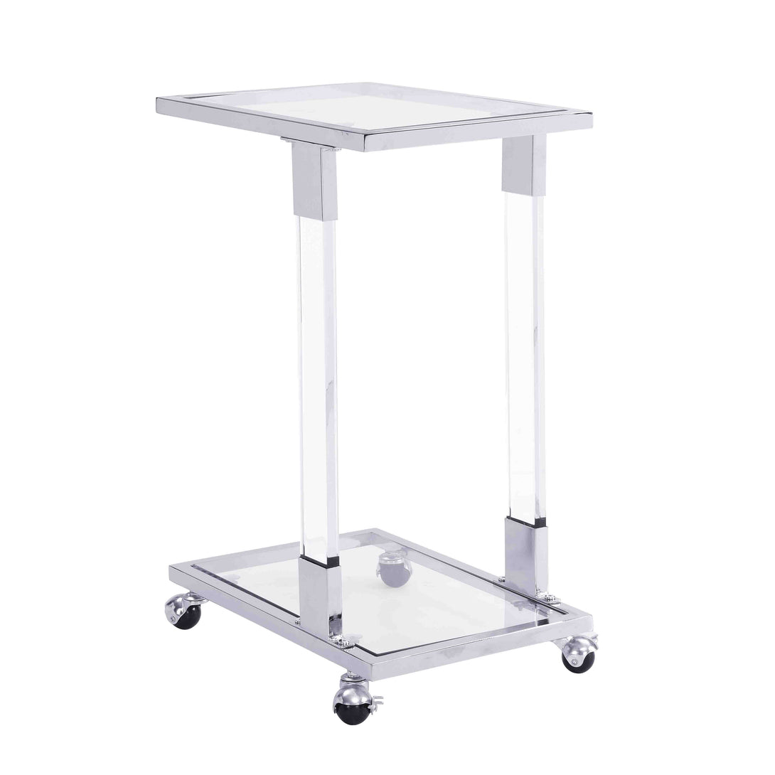 Top C Shape Square Acrylic Table Chrome Glass Side with Metal Base_6