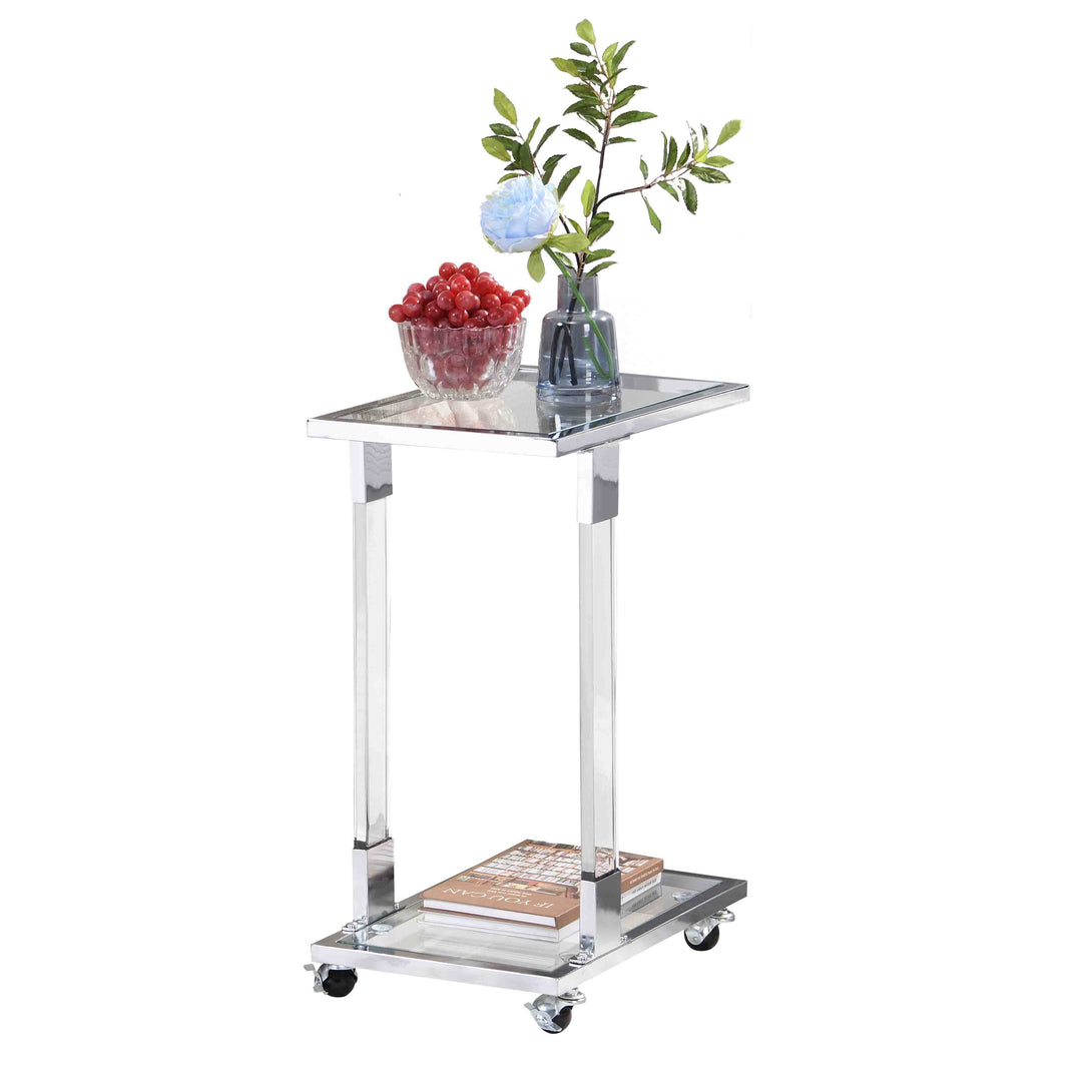 Top C Shape Square Acrylic Table Chrome Glass Side with Metal Base_4