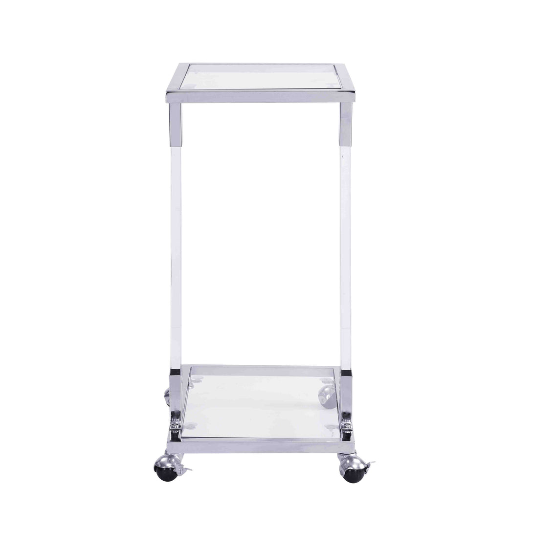 Top C Shape Square Acrylic Table Chrome Glass Side with Metal Base_8