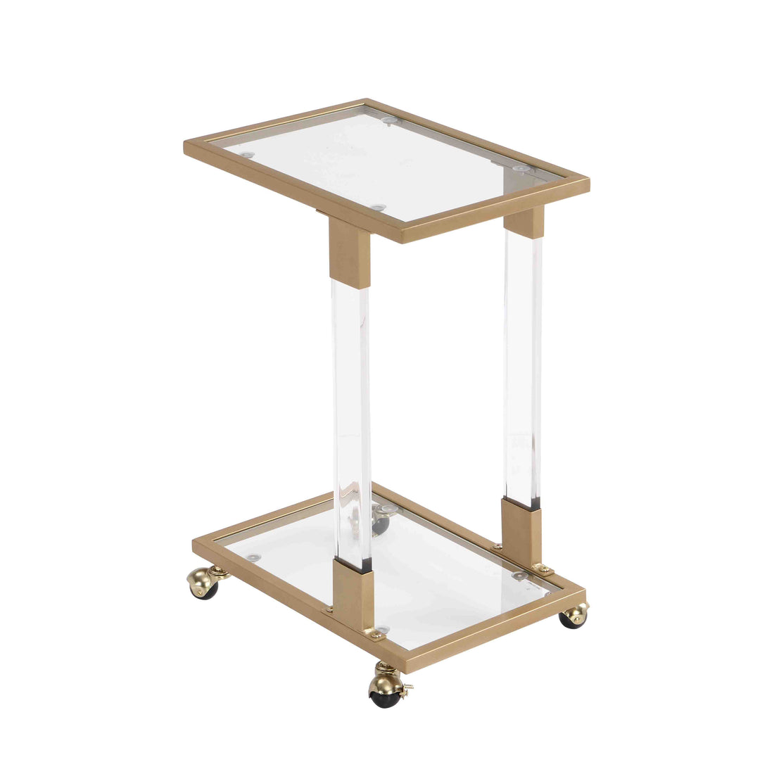 Top C Shape Acrylic Square Sofa Table with Glass Top and 4 Wheels_4