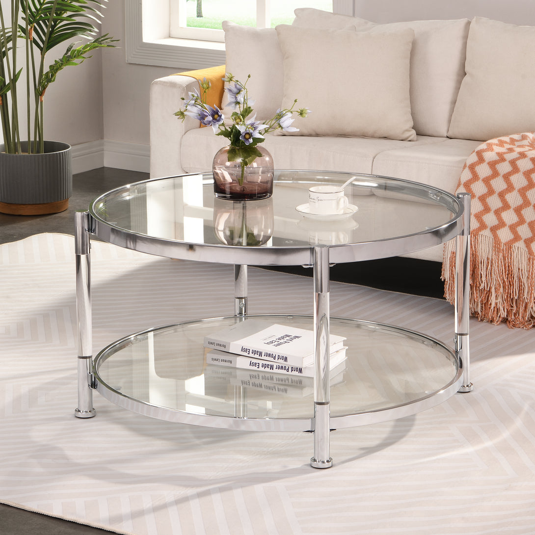 32.3'' Acrylic Round Tempered Glass Coffee Table_0