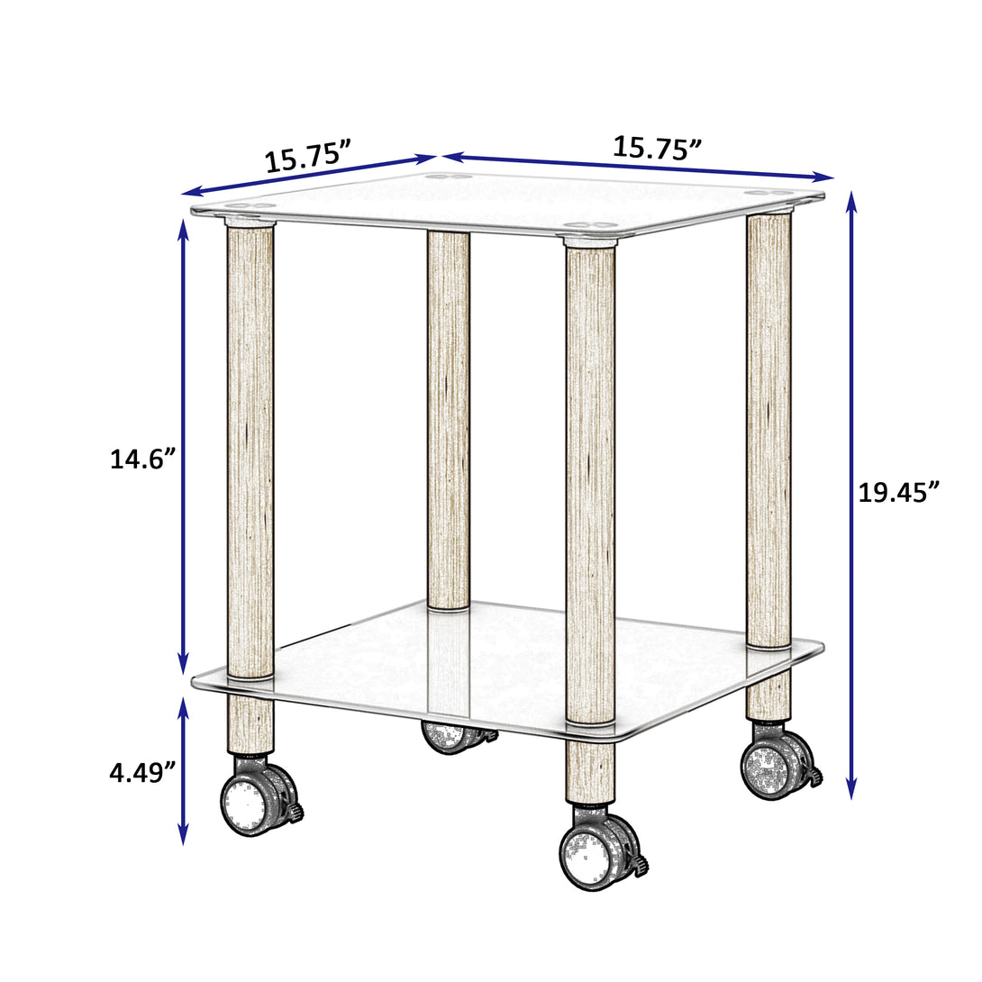 2 Tiers Space Saving End Table Modern Design Night Stand with Storage Shelve- White+Oak_9