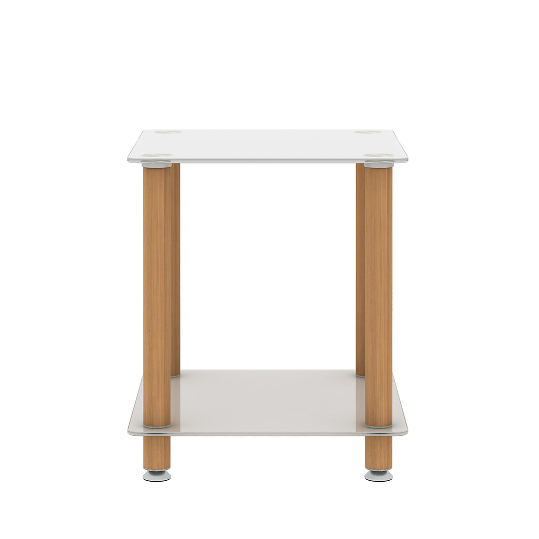 2 Tiers Space Saving End Table Modern Design Night Stand with Storage Shelve- White+Oak_10