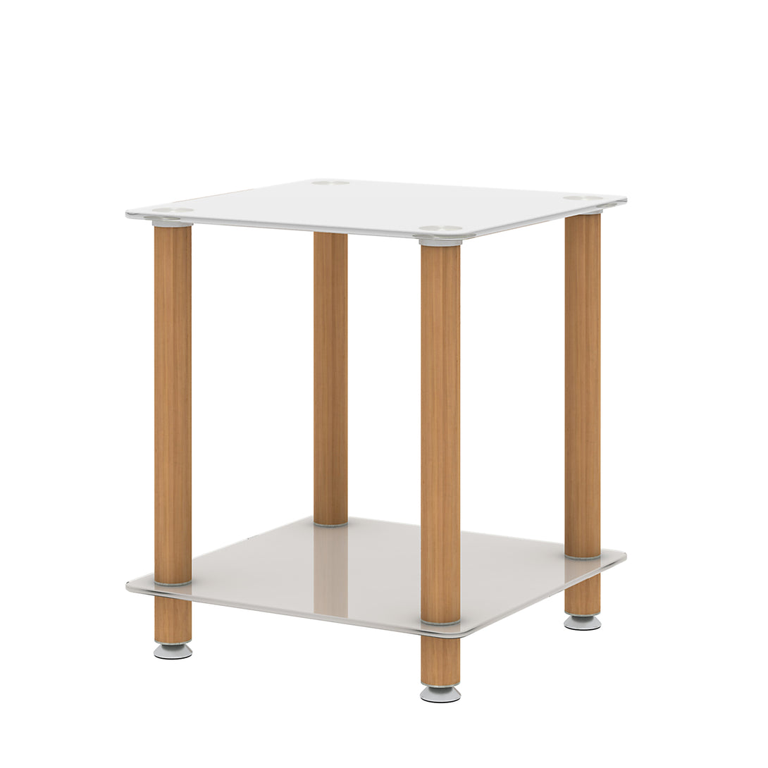 2 Tiers Space Saving End Table Modern Design Night Stand with Storage Shelve- White+Oak_13