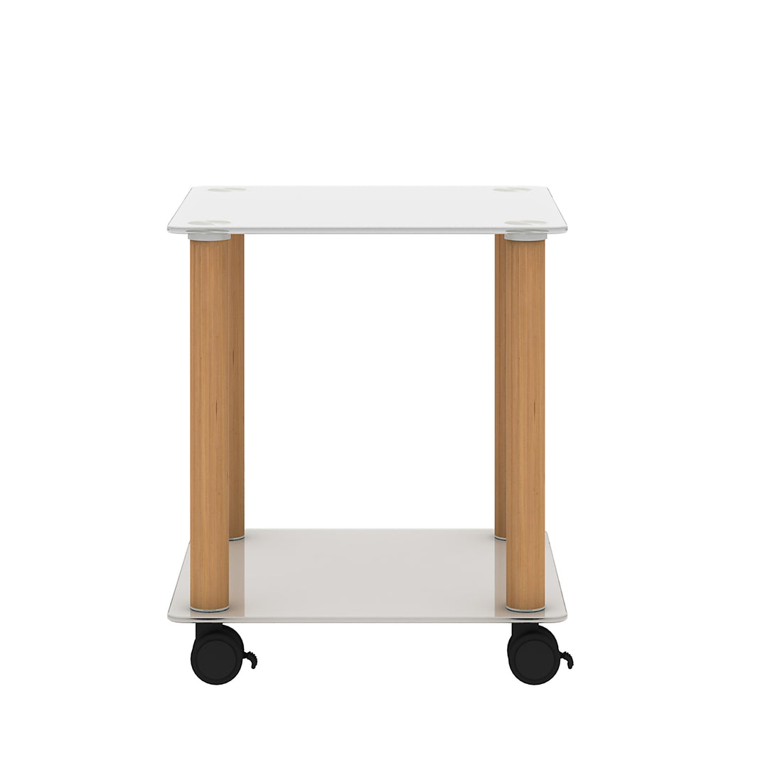 2 Tiers Space Saving End Table Modern Design Night Stand with Storage Shelve- White+Oak_11