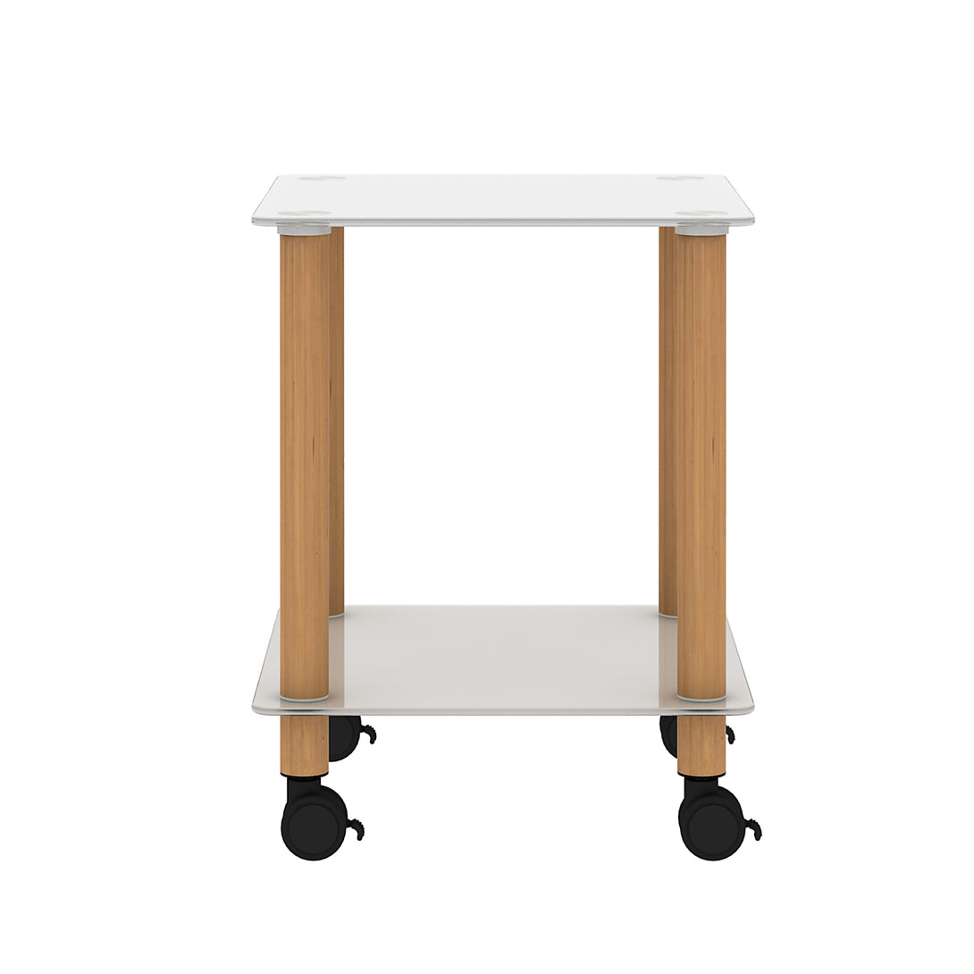 2 Tiers Space Saving End Table Modern Design Night Stand with Storage Shelve- White+Oak_12